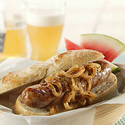 Grilled Bratwurst with Pepper & Onion Marmalade